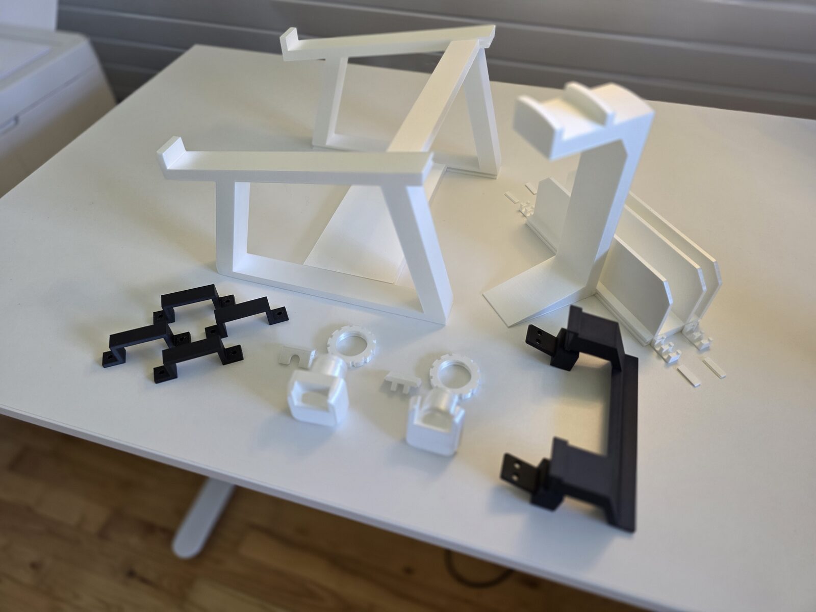 The printed desk family, laid out before install